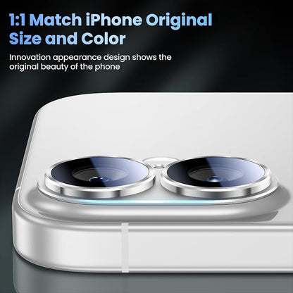Uyiton Compatible with iPhone 17 Camera Lens Protector - [Not Easy to Break][Strong Adsorption][Case-Friendly] Metal Tempered Glass Rear Camera Screen Cover - White