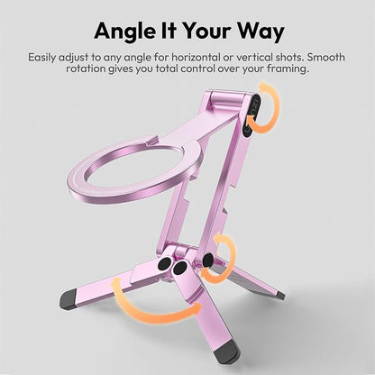 ULANZI MA60 Magnetic Phone Tripod Stand for iPhone - Aluminium Smartphone Mini Tripod Pocket Cell Phone Stand Strong Magnet Quick Mount Compatible with iPhone 16 15 14 13 12 Series, Pink