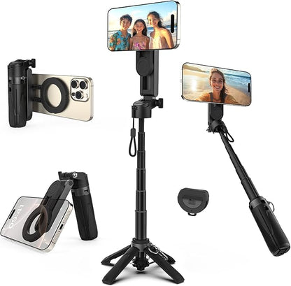 Takerers for Magsafe Tripod for iPhone【Pocket Size】 4-in-1 Portable Magnetic Selfie Stick for iPhone Stand for Video Recording Travel Magnetic Phone Tripod with Remote 【Upgraded 4 Legs】