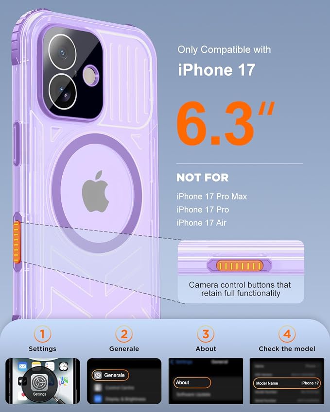 for iPhone 17 Waterproof Case with Magsafe, Built-in [Privacy Screen Protector] [Lanyard], IP68 Water Proof Full Body Dustproof Anti-Spy Frosted Protective Phone Cover, 6.1" Purple