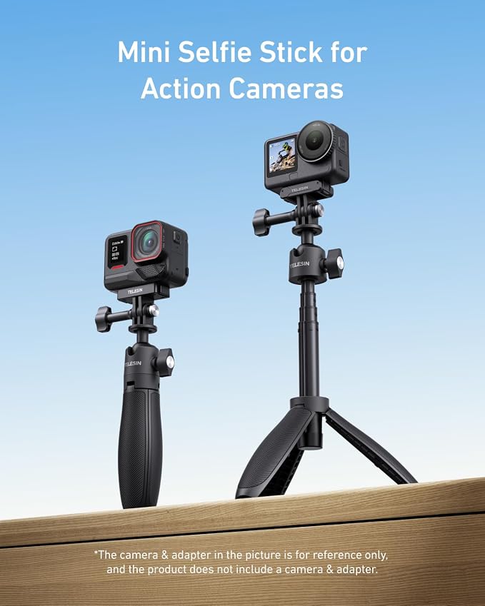 TELESIN 18.1'' Mini Selfie Stick Tripod for DJI OSMO Nano Action 6 5 4,GoPro Hero 13 12,Insta360 X5 X4,Xtra Edge Camera Accessories,360°Adjustable Monopod,Vlog Extended Handle Grip,Magnetic Base Stand