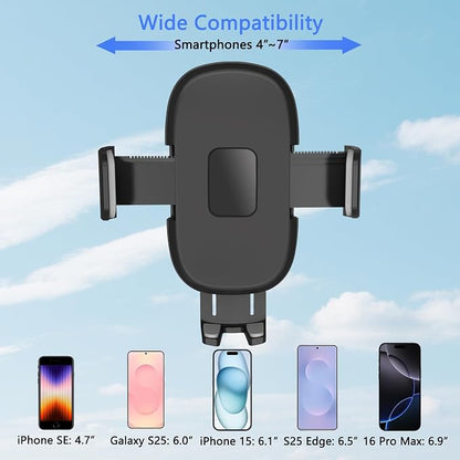 Phone Holder for Car Vent [2026 Upgraded Clip] Cell Phone Mount Hands Free Cradle Air Vent for iPhone 17 16 Pro Max and Universal Smartphone (Black)