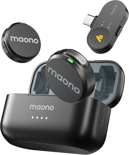 MAONO Wireless Lavalier Microphone for iPhone 17/16/15/Android/Tablet, USB C Mini Mic with 48KHz 24Bit, 300m Range, Voice Filter, Noise Cancellation, 30H Use for Video Recording, Streaming - Wave T5