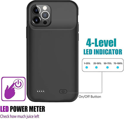 iPhone 12/12 Pro Battery Case, Upgraded 10000mAh Rechargeable Portable Charging Case with Wireless Charging Compatibility for iPhone 12/12 Pro (6.1 inch) with Carplay Battery Pack Charger Case (Black)