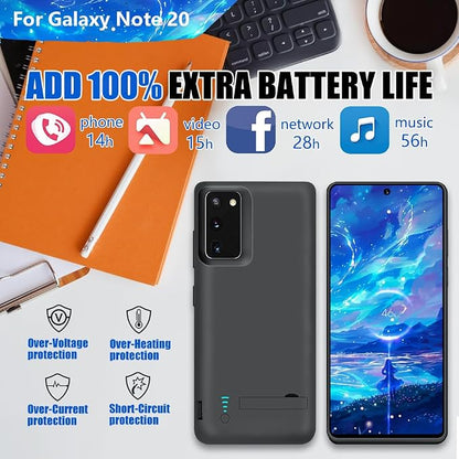 Upgraded Battery Case for Samsung Galaxy Note 20 5G, 6000mAh Rechargeable Extended Battery Charging Charger Case, Add 100% Extra Juice (6.7 Inches) Black