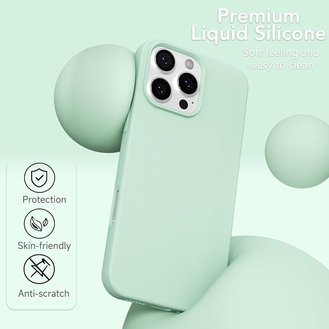 for iPhone 16 Pro Case Silicone Compatible with Magsafe Case, Ultra Slim Thin Magnetic Phone Cases Mag Safe, Cute Soft Rubber Gel TPU Matte Plain Wireless Charging Cover for Women, Mint Green