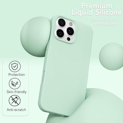 for iPhone 16 Pro Case Silicone Compatible with Magsafe Case, Ultra Slim Thin Magnetic Phone Cases Mag Safe, Cute Soft Rubber Gel TPU Matte Plain Wireless Charging Cover for Women, Mint Green