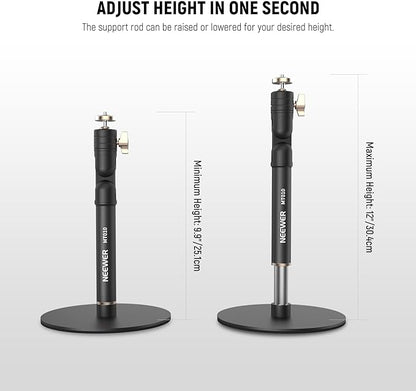 NEEWER Cell Phone Stand for Desk, Adjustable Office Table Phone Holder Mount Compatible with iPhone Samsung for Video Recording Filming, 360° Ball Head, Foldable Arm, Weighted Metal Base, MT010