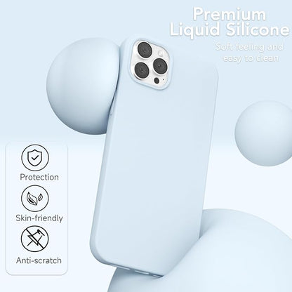 for iPhone 12/12 Pro Case Silicone Compatible with Magsafe Case, Ultra Slim Thin Magnetic Phone Cases Mag Safe, Cute Soft Rubber Gel Matte Plain Wireless Charging Cover for Women, Light Blue