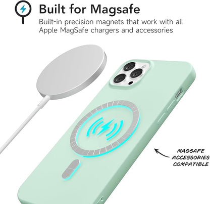 for iPhone 12 Pro Max Case Silicone Compatible with Magsafe Case, Ultra Slim Thin Magnetic Phone Cases Mag Safe, Cute Soft Rubber Gel Matte Plain Wireless Charging Cover for Women, Mint Green