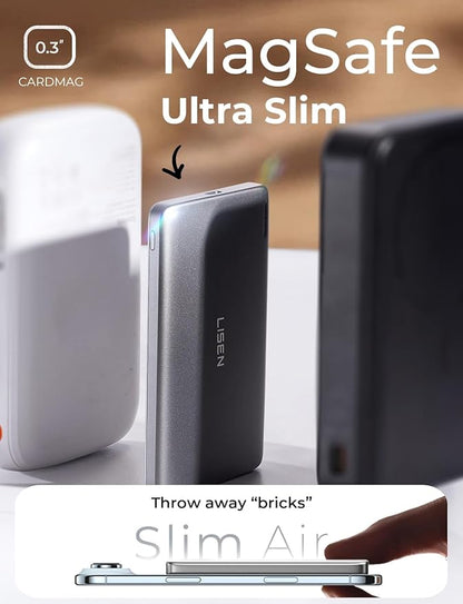 LISEN Qi2 15W Ultra Slim MagSafe Battery Pack,5000mAh Fast Charging MagSafe Power Bank Wireless,Travel Essentials Portable Charger,Magnetic Power Bank for iPhone 17 Pro Max Plus Air e 16 15 14 13 12
