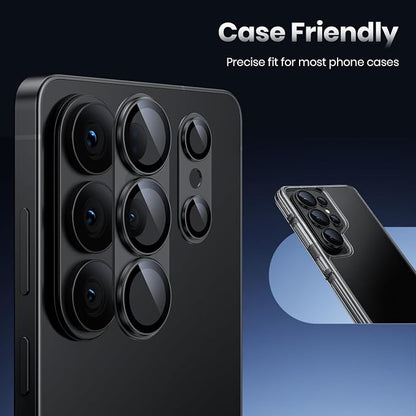 for Samsung Galaxy S26 Ultra Camera Lens Protector - Matte Titanium Alloy [Military Grade Shatterproof] [Strong Adsorption] Glass Camera Screen Protector for S26 Ultra, Black+Black