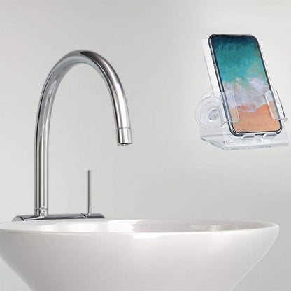 Bath&Shower Cell Phone Stand Holder-Handset Bracket-Suction Cup Bracket -Suction Cup Holder, Holder's Tray Mounted with Two Strong Suction Cups Suit for Most Cell Phones