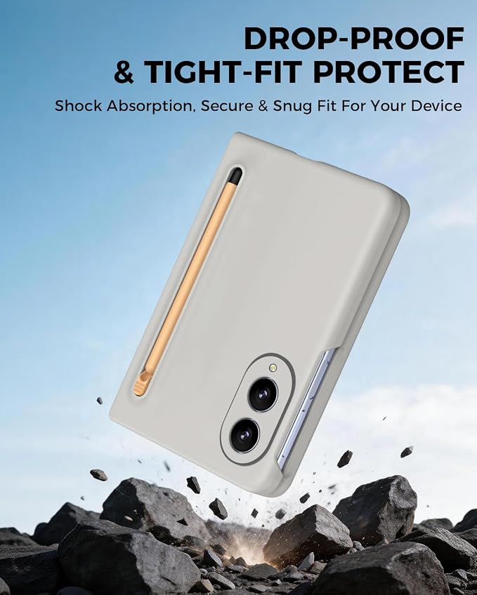 NINKI Stylus Pen for Samsung Galaxy Fold 8 Case with Built-in Screen Protector,Stylus Pen Holder Military Grade Rugged Dustproof Pen Storage Matte Case for Galaxy Fold 8 Light Gray