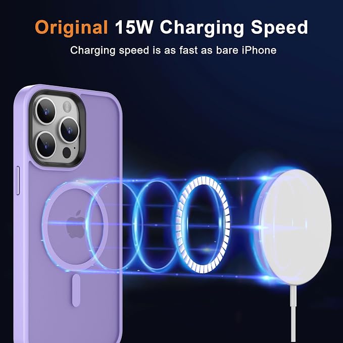 MOCCA Strong Magnetic for iPhone 13 Pro Max Case,[Compatible with Magsafe][Glass Screen Protector+Camera Lens Protector] Slim Thin Shockproof Cover Phone Case for iPhone 13 Pro Max 6.7", Light Purple