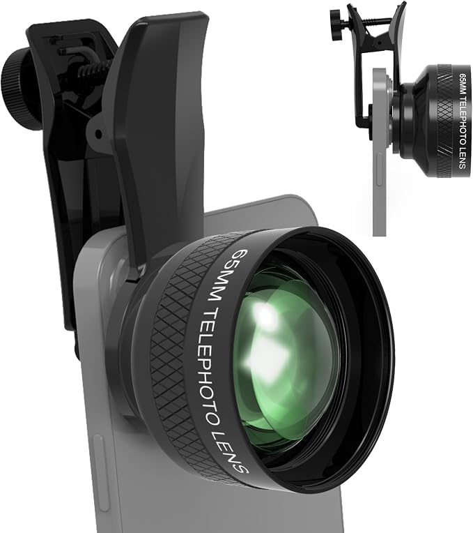 65MM Telephoto Lens for iPhone Android Smartphones, with 17mm Thread Universal Phone Lens Clip and Portable Bag, Compatible with SmallRig and NEEWER Phone Cage