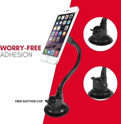 Macally Windshield Phone Mount for Car Magnetic - Suction Cup Window Mount Phone Holder with 8" Long Gooseneck Arm & Super Strong Magnet Mount for Smartphone and iPhone