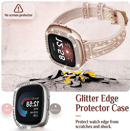 Bling Thin Band for Fitbit Sense/Versa 3 Bands for Women - Silicone Glitter Strap Accessories Compatible with Fitbit Sense 2/Versa 4 (Rose Gold)