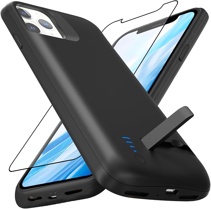 Battery Case for iPhone 11 Pro(5.8"), Real 8500mAh Slim Rechargeable Extended Charging Case Power Bank with Stand, Portable Protective Battery Backup for iPhone 11 Pro Black