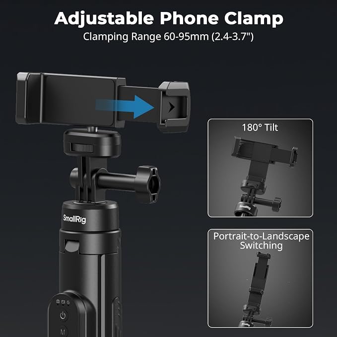 SmallRig 59" Selfie Stick Tripod with Remote & Phone Clamp, Extendable Tripod Stand for DJI Osmo Action 6/5 Pro/4, for GoPro Hero 13/12/11, for Insta360 X5/X4, for iPhone 16/15/14, for Android - 5464