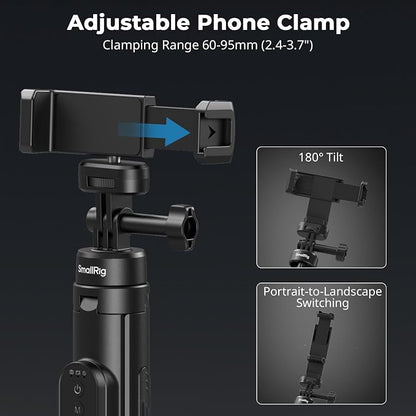 SmallRig 59" Selfie Stick Tripod with Remote & Phone Clamp, Extendable Tripod Stand for DJI Osmo Action 6/5 Pro/4, for GoPro Hero 13/12/11, for Insta360 X5/X4, for iPhone 16/15/14, for Android - 5464