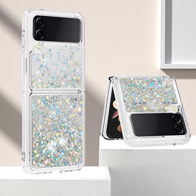 Rubber Case Liquid Compatible with Samsung Galaxy Z Flip 4 5G, Bling Flowing Liquid Floating Sparkle Colorful Glitter Waterfall Soft Bumper Cushion Phone Case Compatible with Samsung Galaxy Z Flip 4