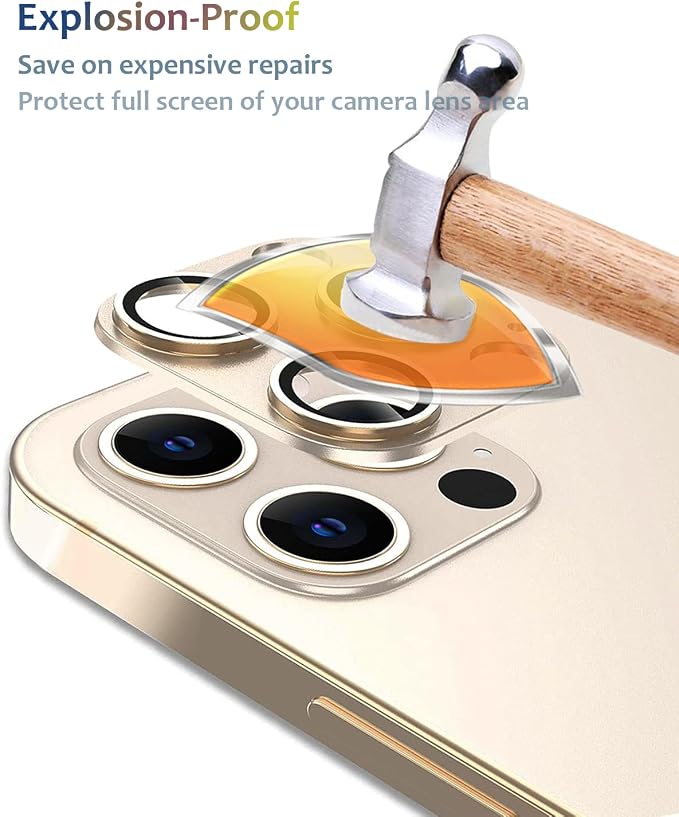 Compatible for iPhone 14 Pro and iPhone 14 Pro Max Camera Lens Protector Metal Plus Tempered Glass Screen Camera Cover Gold