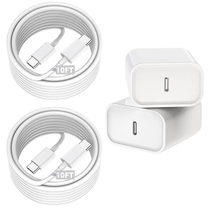 Fast Charging for iPhone 16/16e,Apple Charger Fast Charging,2Pack 20W USB C Charger Block with Extra Long 10FT USB C to Type C Charger Cable Cord for iPhone 16/16e/16Pro/16ProMax/15/iPad Pro/Air/Mini
