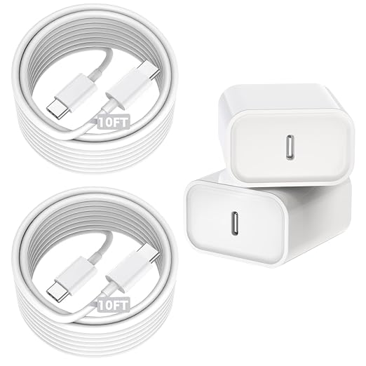 Fast Charging for iPhone 16/16e,Apple Charger Fast Charging,2Pack 20W USB C Charger Block with Extra Long 10FT USB C to Type C Charger Cable Cord for iPhone 16/16e/16Pro/16ProMax/15/iPad Pro/Air/Mini