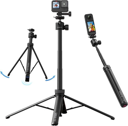 ULANZI TT24 CKa Quick-Release Selfie Stick Tripod with One-Touch Opening, 59" Extension Pole Adjustable Handle Grip with Ball Head, Compatible for Cameras, Insta360/GoPro/DJI, Action Camera, Phones