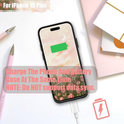 Battery Case for iPhone 15 Plus, 6000mAh Rechargeable Extended Battery Charging Charger Case, Add 100% Extra Juice (6.7 Inches) Black