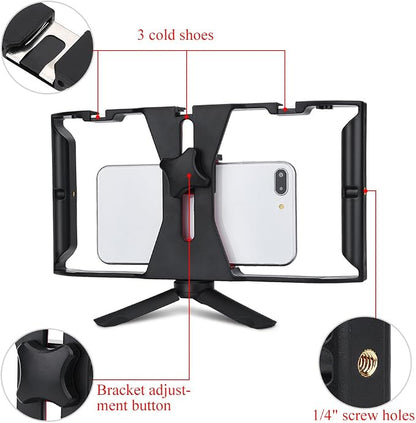 Dual Handheld Smartphone Camera Stabilizer, Phone Adjustable Stabilizer Support Recording Rig with Tripod Ideal for Video grapher/Videomaker/Film Maker