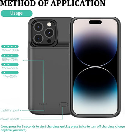 JCK 7000mAh Battery Case for iPhone 14 Plus 14 Pro Max 13 Pro Max 12 Pro Max Ultra Slim Battery Charging Case Rechargeable Anti Fall Protection Charger Cover 6.7'', Support Apple Pay, CarPlay, BX12