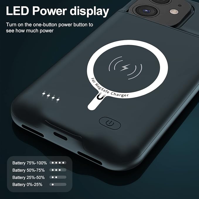 Battery Case for iPhone 11, Upgraded 10000mAh High-Capacity Protective Rechargeable Extended Battery Charger Cover Compatible with iPhone 11 (6.1 inch) Wireless Charging Case Support Carplay - Black