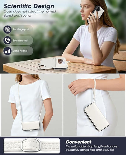 OCASE for iPhone 17 Crossbody Detachable Wallet Case, PU Leather Handbag Phone Purse with Zipper Closure, Card Slots & RFID Blocking, Wrist Strap, Lanyard, Kickstand, Cream