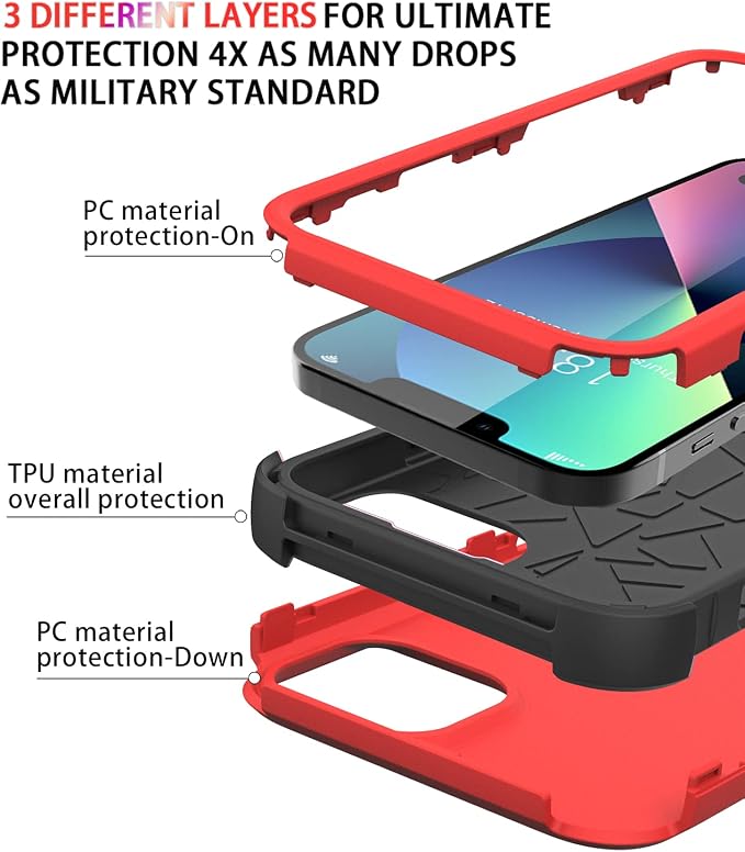 Diverbox for iPhone 13 Case [Shockproof] [Dropproof] [Dust-Proof],Heavy Duty Protection Phone Case Cover for Apple iPhone 13 (Red)