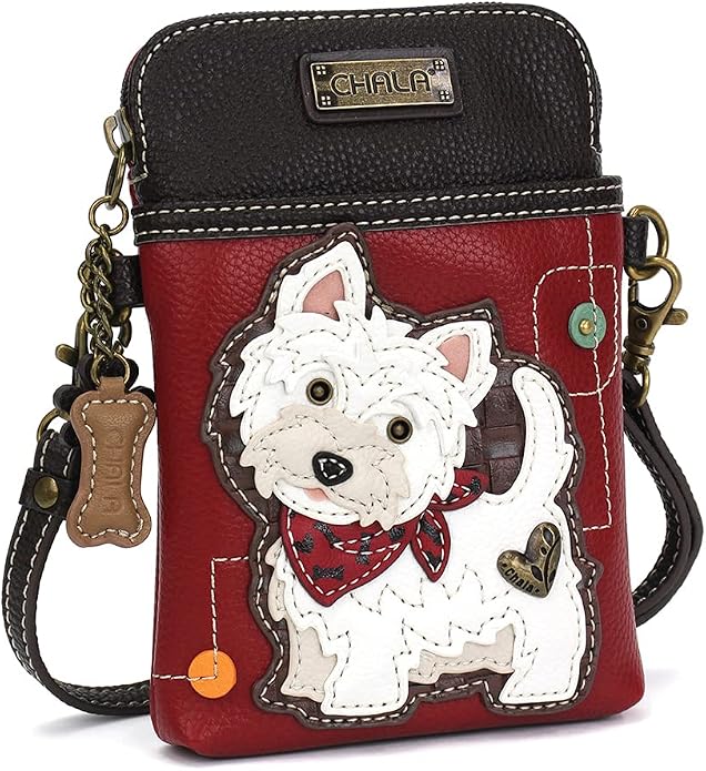 CHALA Dog Collection Cell Phone Crossbody Purse-Women PU Leather/Canvas Multicolor Handbag with Adjustable Strap