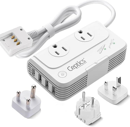 Ceptics South Africa Voltage Converter - 200W Convert 220V to 110V for Devices Like Curling Iron, Straightener, Chargers, Step Down World Power Plug 4 USB PD 18W Fast Charging Type M, G, E/F