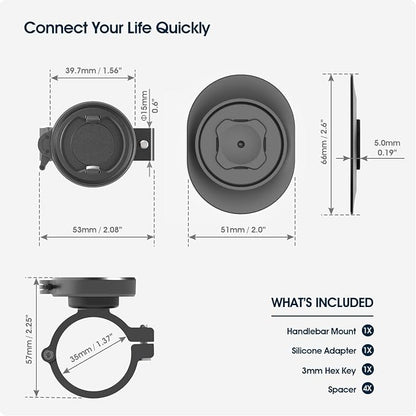 Bike Handlebar Phone Mount with Dual Lock System – Universal Clamp for Scooter, E-Bike, MTB | 3M Adhesive Adapter | CNC Aluminum Holder
