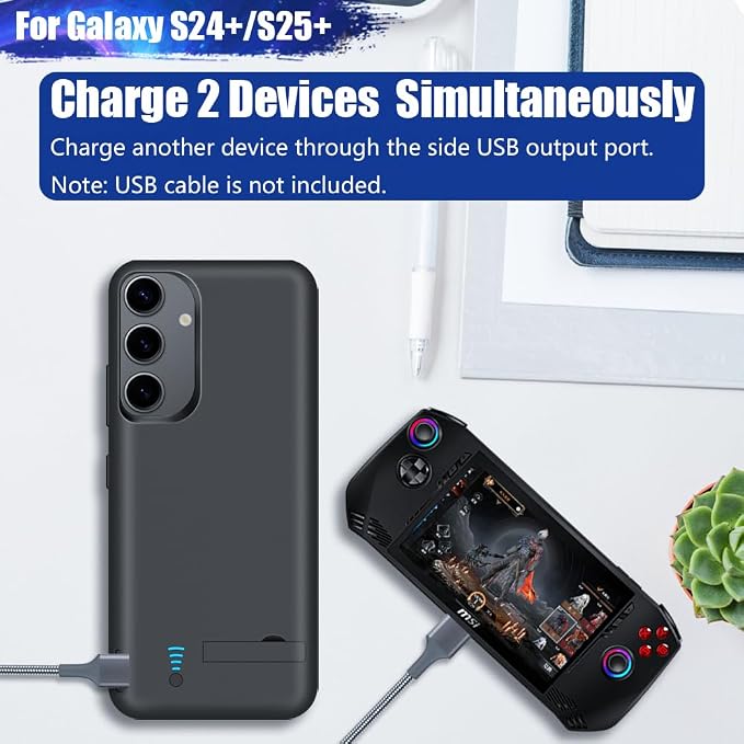 [Upgraded Battery Case for Samsung Galaxy S25+ / S24+, 5000mAh Rechargeable Extended Battery Charging Charger Case, Add 100% Extra Juice (6.7 Inches) Black