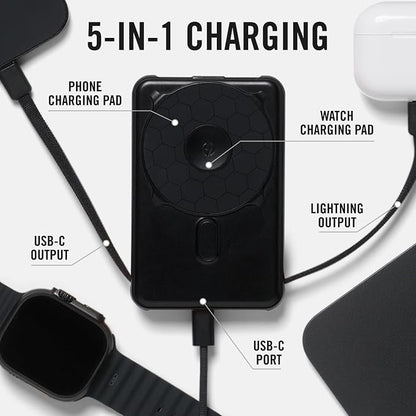 Ridge Magnetic Power Bank Fast Charging - Compatible with MagSafe - Portable Charger Power Bank - with Built in Cable and Wireless Charging, 5-in-1 Charging & Magnetic Attachment (Matte Black)