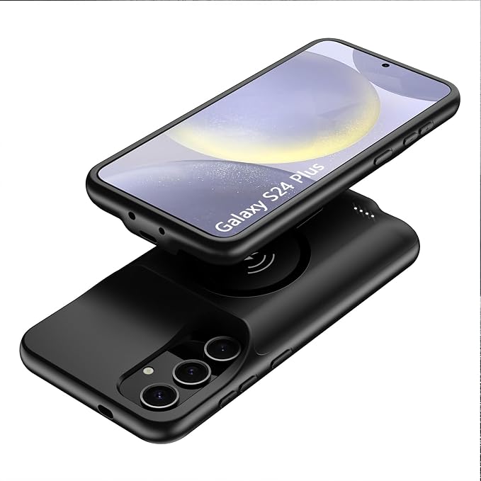 Battery Case for Galaxy S24 Plus,High Capacity 12000mAh Extended Portable Protective Charging Case Backup Compatible with Galaxy S24 Plus Wireless Charger Case with 1x Screen Protector & Cable-Black