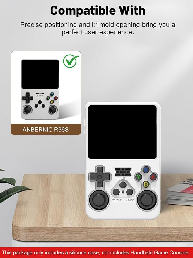 Silicone Protective Case for Anbernic R36S Game Console, Full-Body Protective Cover with Precise Cutout, Shockproof Dustproof Protector Sleeve & Scratch-Resistant Sleeve (White)