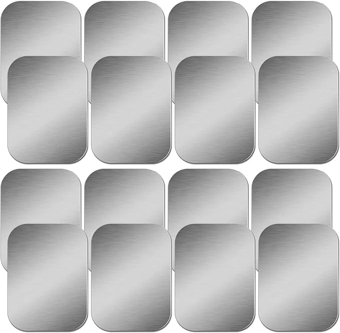 SALEX Phone Metal Stickers for Magnetic Mount. Replacement Set of 16 Magnet Metal Plates Inside Cell Phone Case. Silver Sticky 3M Adhesive Backing Car Small Rectangular Iron Discs for Holder Crafts