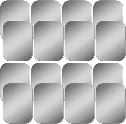 SALEX Phone Metal Stickers for Magnetic Mount. Replacement Set of 16 Magnet Metal Plates Inside Cell Phone Case. Silver Sticky 3M Adhesive Backing Car Small Rectangular Iron Discs for Holder Crafts