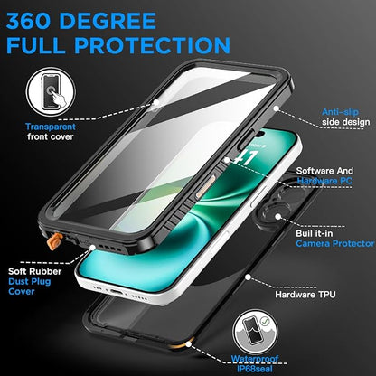 AICase Compatible with iPhone 16 Plus Case Waterproof, Clear Water Proof Built-in Screen Protector Shockproof Dustproof Snowproof Full Body Rugged Underwater Phone Case