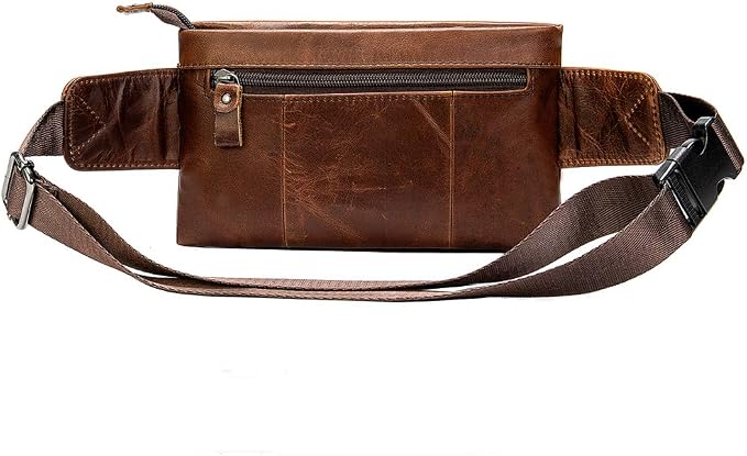 Hebetag Leather Waist Bag Fanny Pack for Men Women Travel Outdoor Sports Hiking Running Hip Bum Belt Slim Cell Phone Purse Wallet Thigh Pouch (Brown)