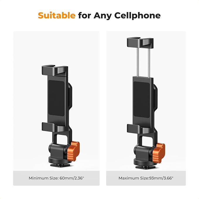 K&F CONCEPT Metal Phone Tripod Mount, Universal Smartphone Stand with 2 Cold Shoe Mount, Adjustable Cellphone Holder for Horizontal and Vertical Shooting, Compatible with iPhone/Samsung and All Phones