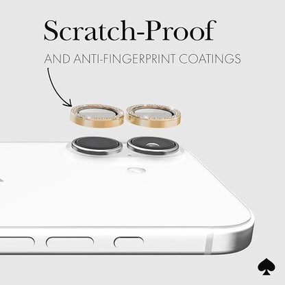 kate spade new york iPhone 16 / iPhone 16 Plus Camera Lens Protector with Aluminum Ring - Set in Stone Gold