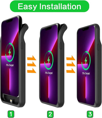 Battery Case for iPhone 13 Pro, Upgraded 10000mAh Battery Pack Rechargeable Charger Case with Carplay Wireless Charging Compatible for iPhone 13 Pro (6.1 inch) External Battery Charging Cover (Black)